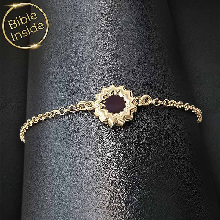 צמיד לבת מצווה זהב 14 קראט בעיצוב פרח האהבה עם ננו תנ"ך