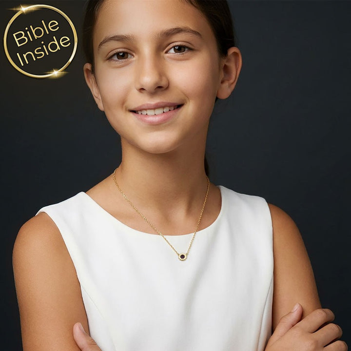 תכשיט לבת מצווה מההורים — פרח האהבה בכסף מצופה זהב עם ננו תנ"ך