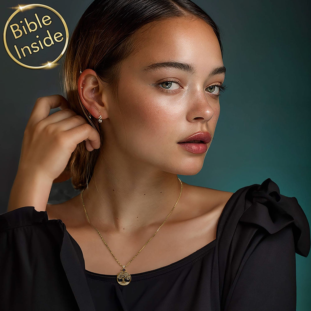 שרשראות זהב עם משמעות לנשים | תליון עץ החיים עם כל 24 סיפרי התנ"ך | ננו תכשיטים