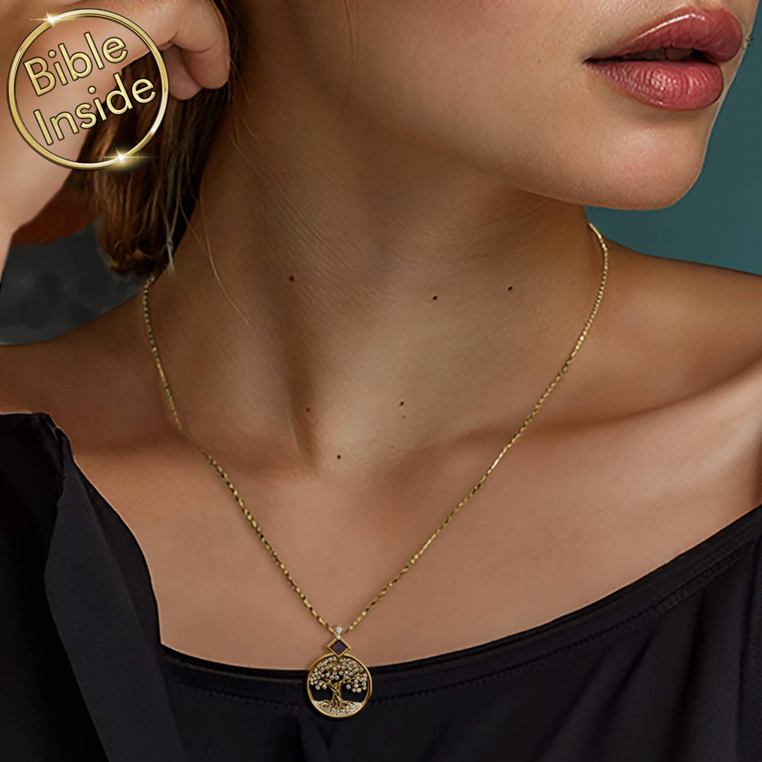 תכשיטי זהב עם משמעות לנשים | תליון עץ החיים עם כל 24 סיפרי התנ"ך | ננו תכשיטים