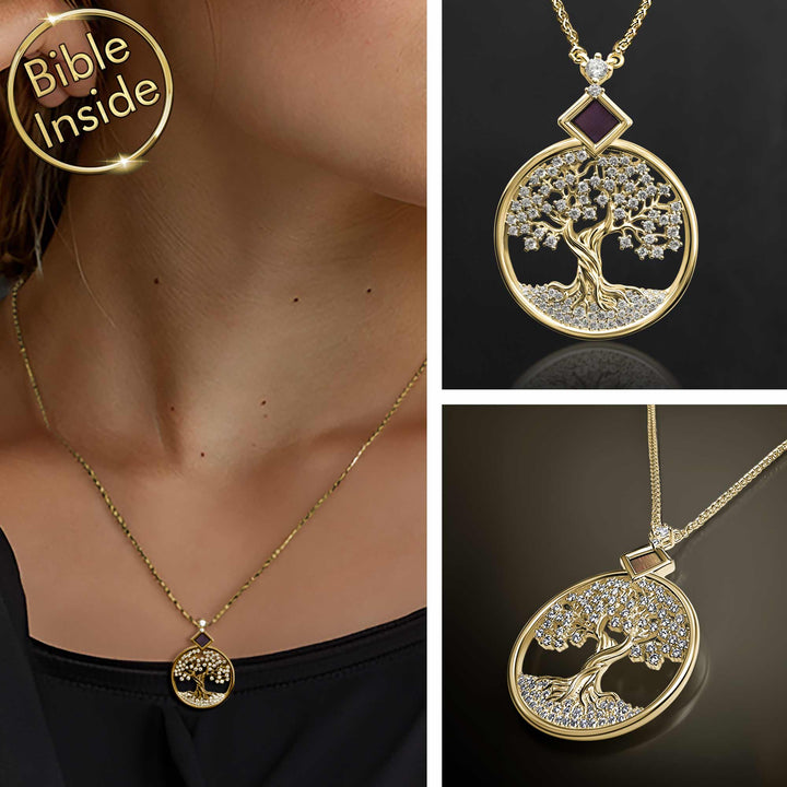 תכשיט זהב | תליון עץ החיים עם כל 24 סיפרי התנ"ך | ננו תכשיטים