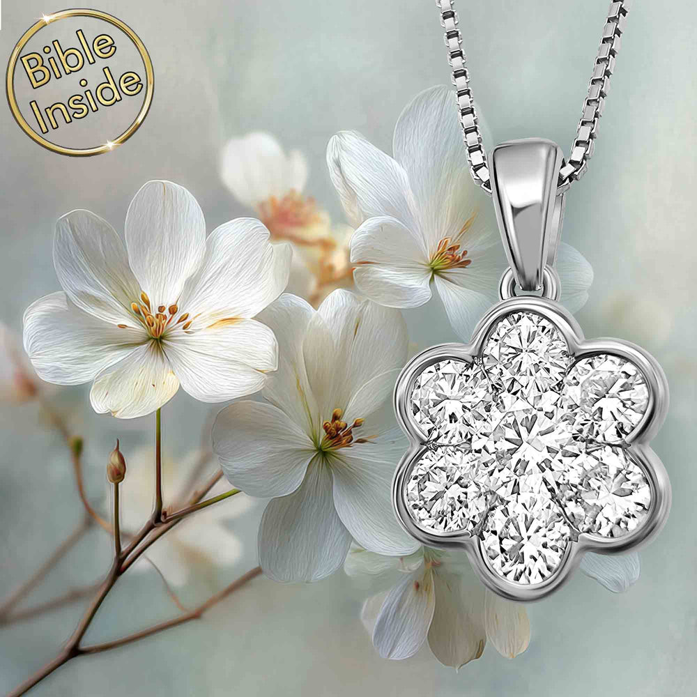 תכשיטי זהב לבן לנשים: כל התנ"ך בשרשרת פרח יהלומים - ננו תכשיטים