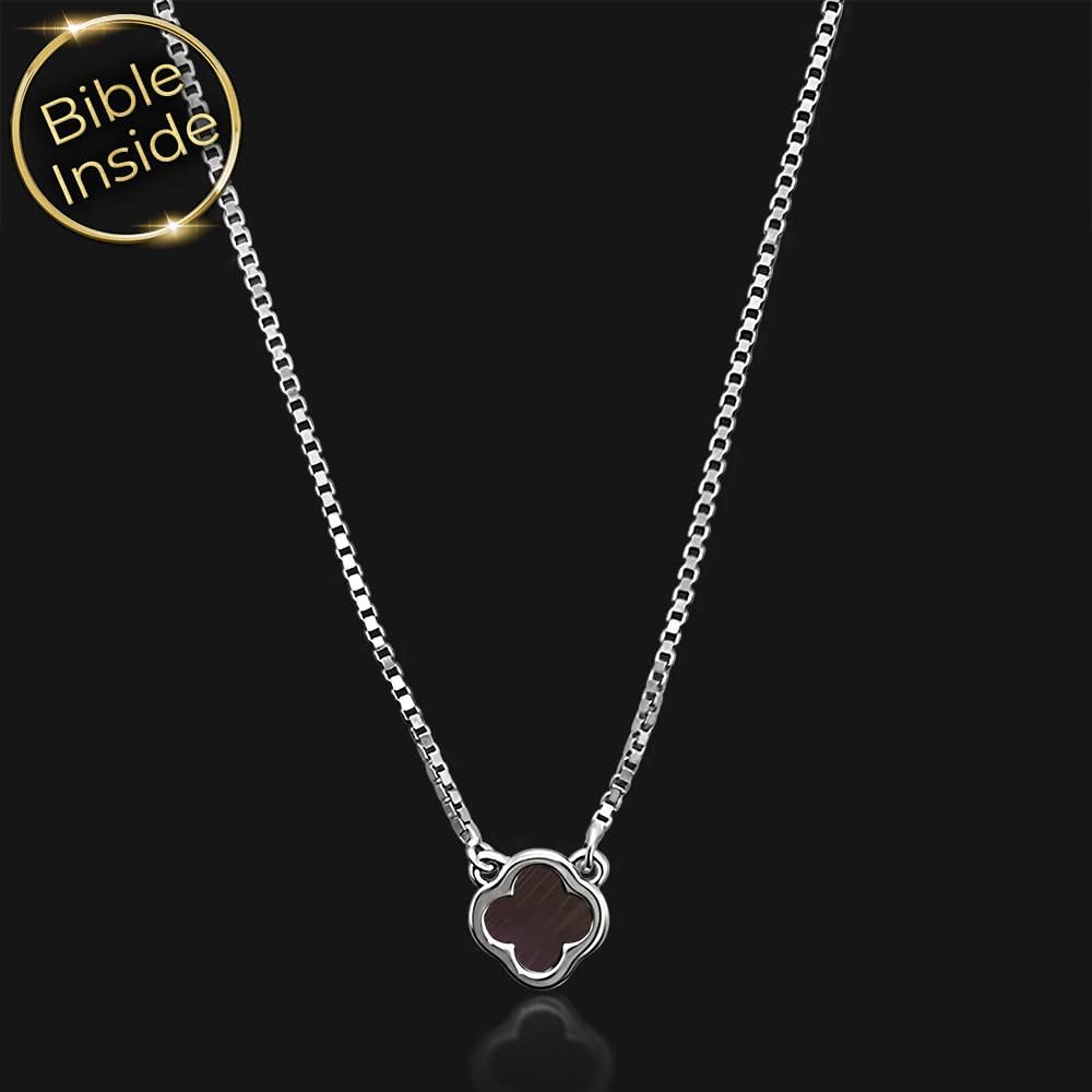 שרשרת תנך מזהב לבן עם תליון תלתן – ננו תכשיטים