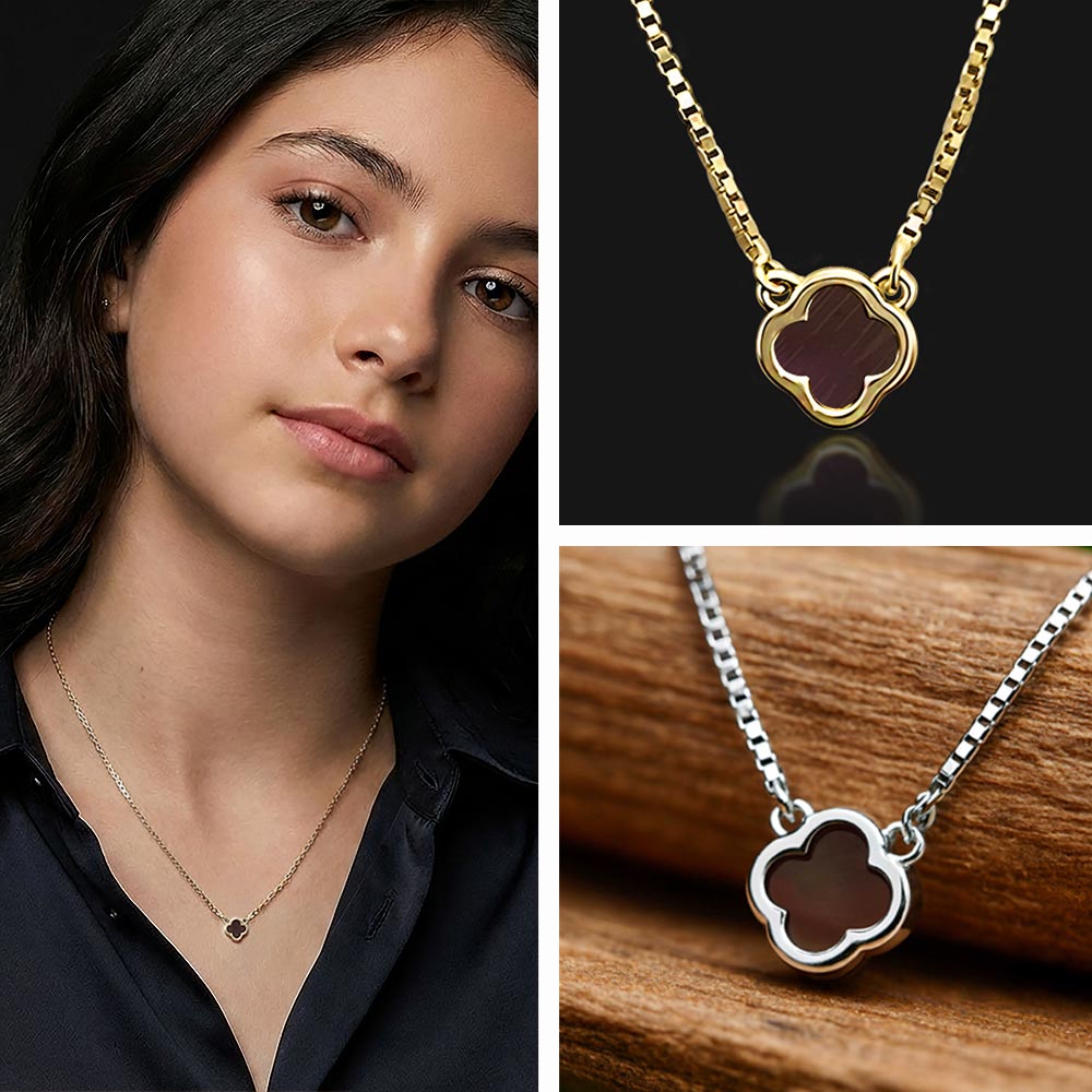 שרשרת לבת מצווה זהב 14 קראט בעיצוב תלתן מינימליסטי עם תנ"ך שלם