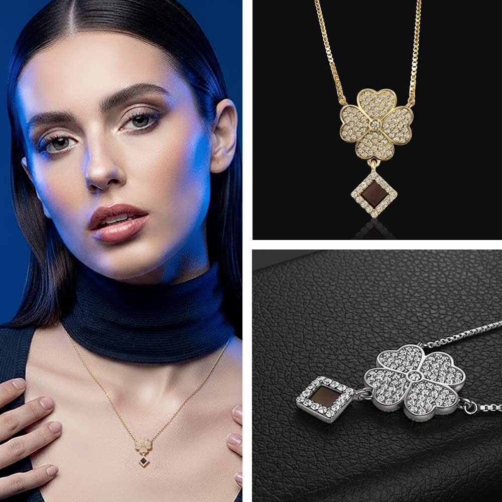 שרשראות עם תנך לאישה – תלתן מינימליסטי עם זירקוניות מלאות
