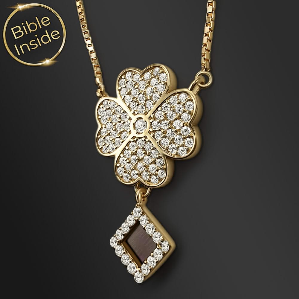 שרשרת עם תנך לאישה – תלתן זהב עם זירקוניות – ננו תכשיטים

