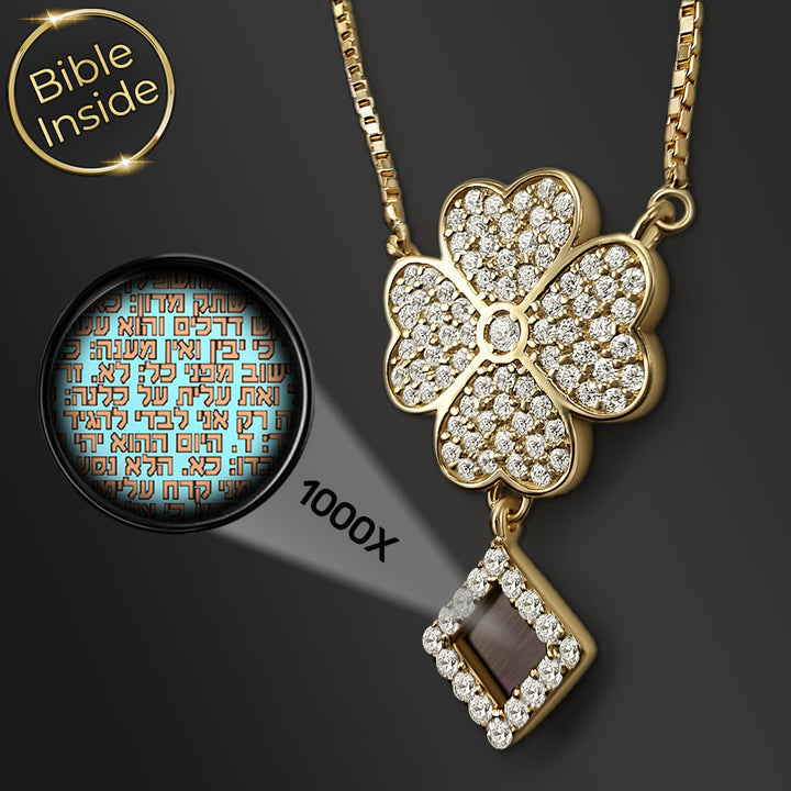 שרשראות עם תנך לאישה – תלתן משובץ בזירקוניות AAA