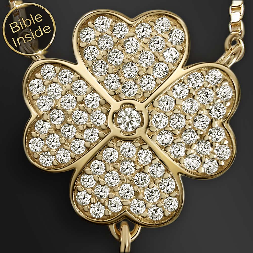 מתנה יוקרתית לפסח – תליון תלתן משובץ זרקונים בזהב 14 קראט