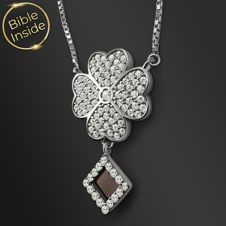 מתנות יוקרתיות לחג הפסח – תליון תלתן נוצץ וננו תנ"ך בזהב 14 קראט לבן