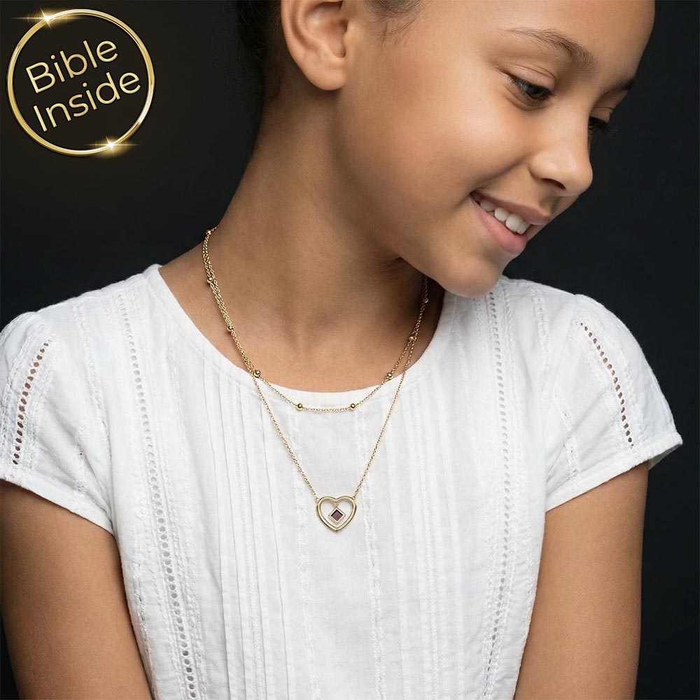 שרשרת בת מצווה מההורים – לב כפול עם כל ספר הספרים