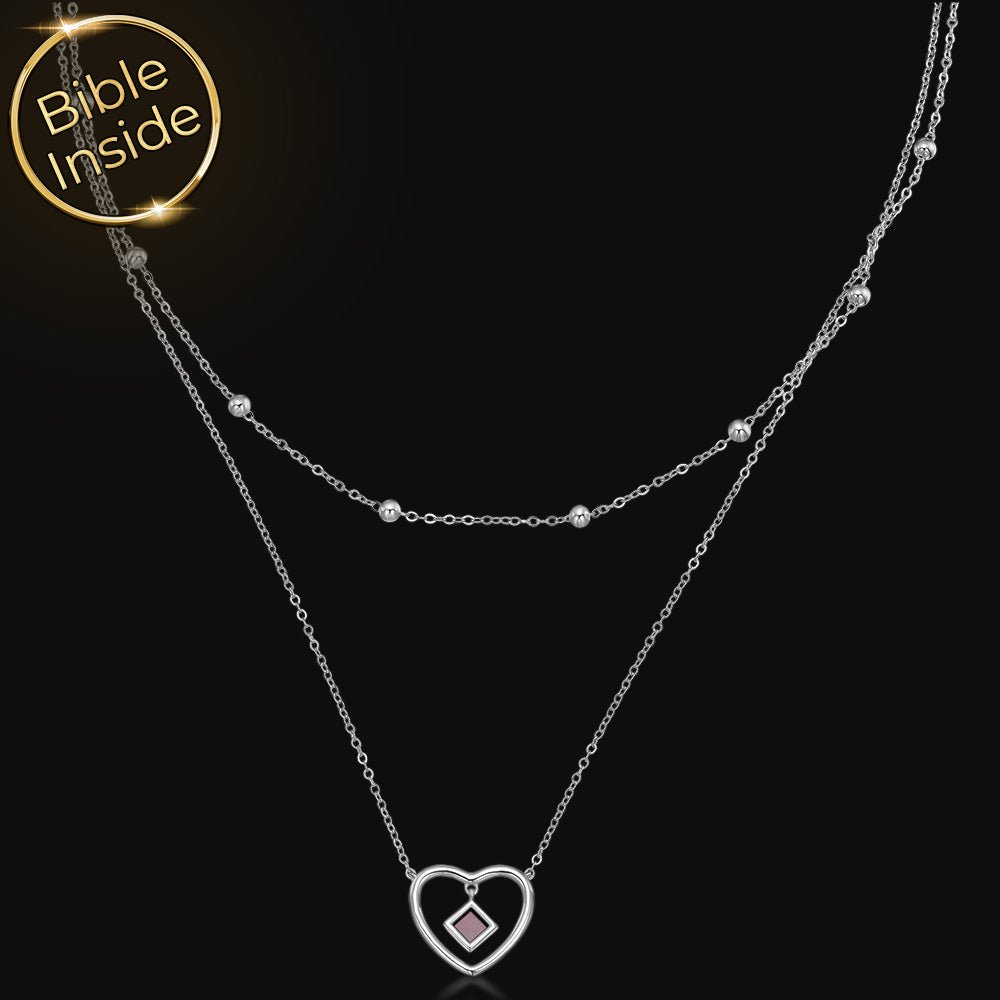 שרשרת מתנה לבת מצווה – לב כפול עם ננו תנ"ך ושכבות מבית שלמא