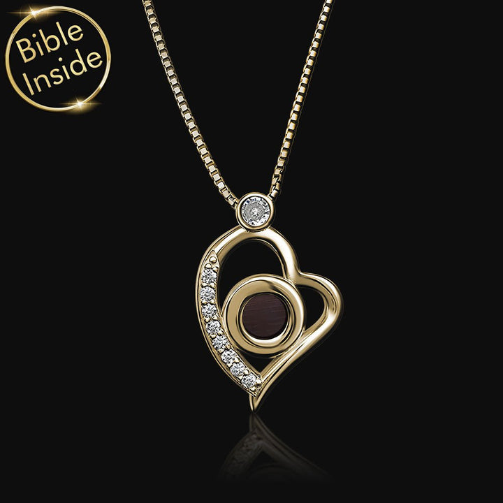 שרשרת בת מצווה זהב 14 קראט תליון לב עם שבב תנ"ך זעיר