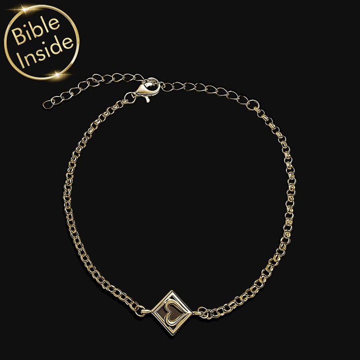 צמיד זהב לבת מצווה 14 קראט עם עיצוב לב ושבב התנך המלא