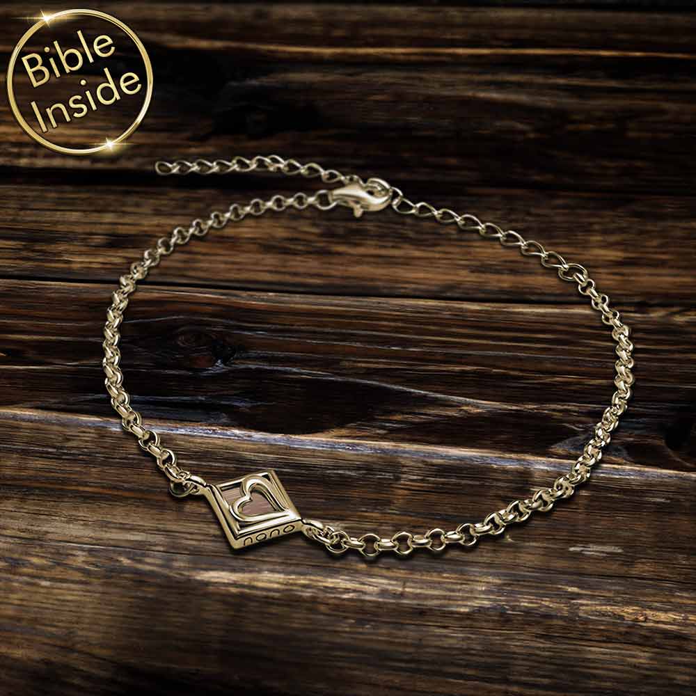 תכשיטים מיוחדים לבת מצווה לנכדה – צמיד זהב 14 קראט עם לב וננו תנך