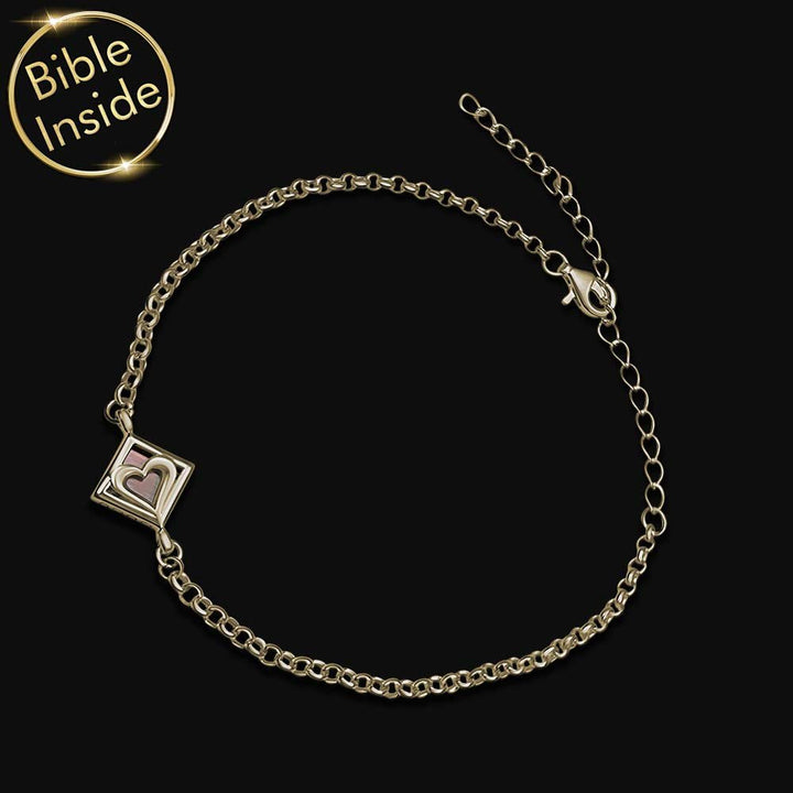 תכשיט מתנה לבת מצווה – צמיד זהב עם לב ו-24 ספרי התנך