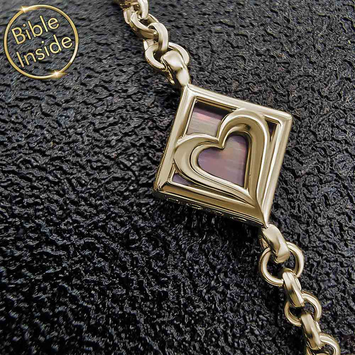 צמיד מתנה לבת מצווה זהב 14 קראט  – מעוין עם לב עדין ושבב התנך המלא