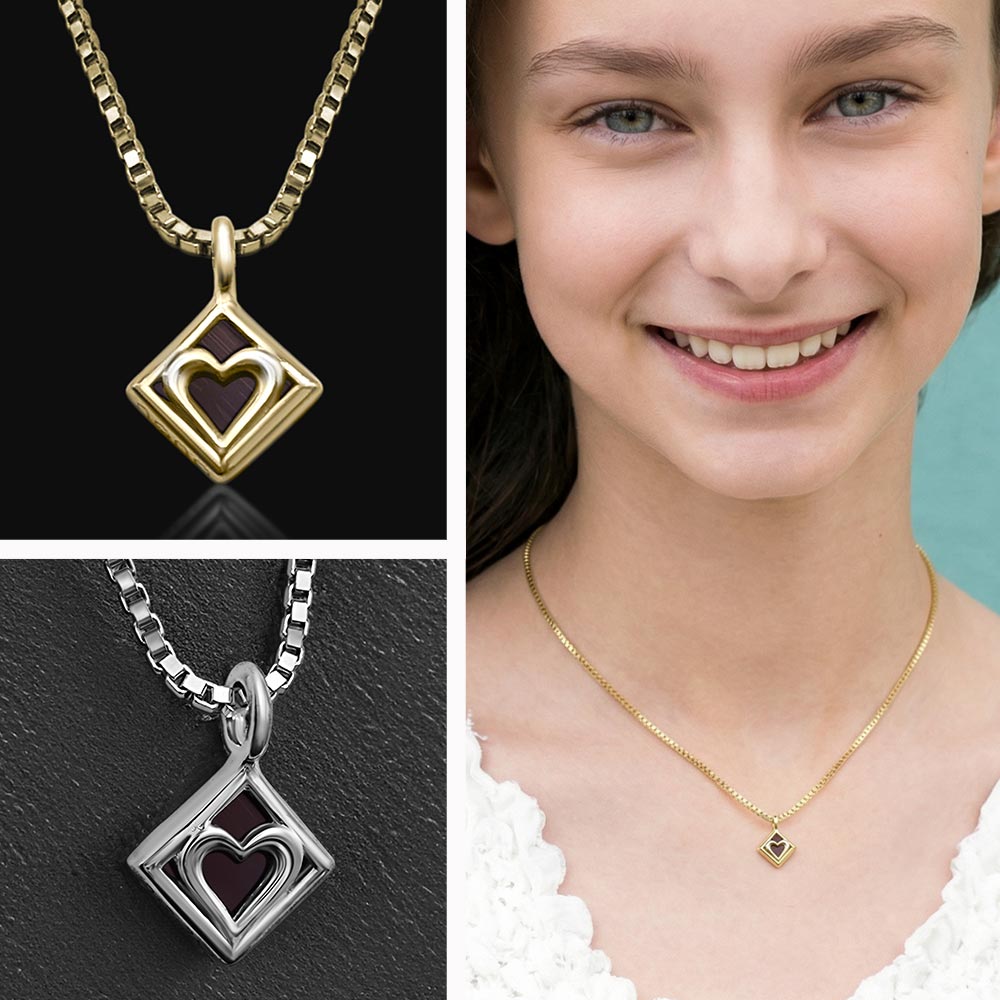 שרשרת לבת מצווה עם תליון מעוין לב וננו תנך 