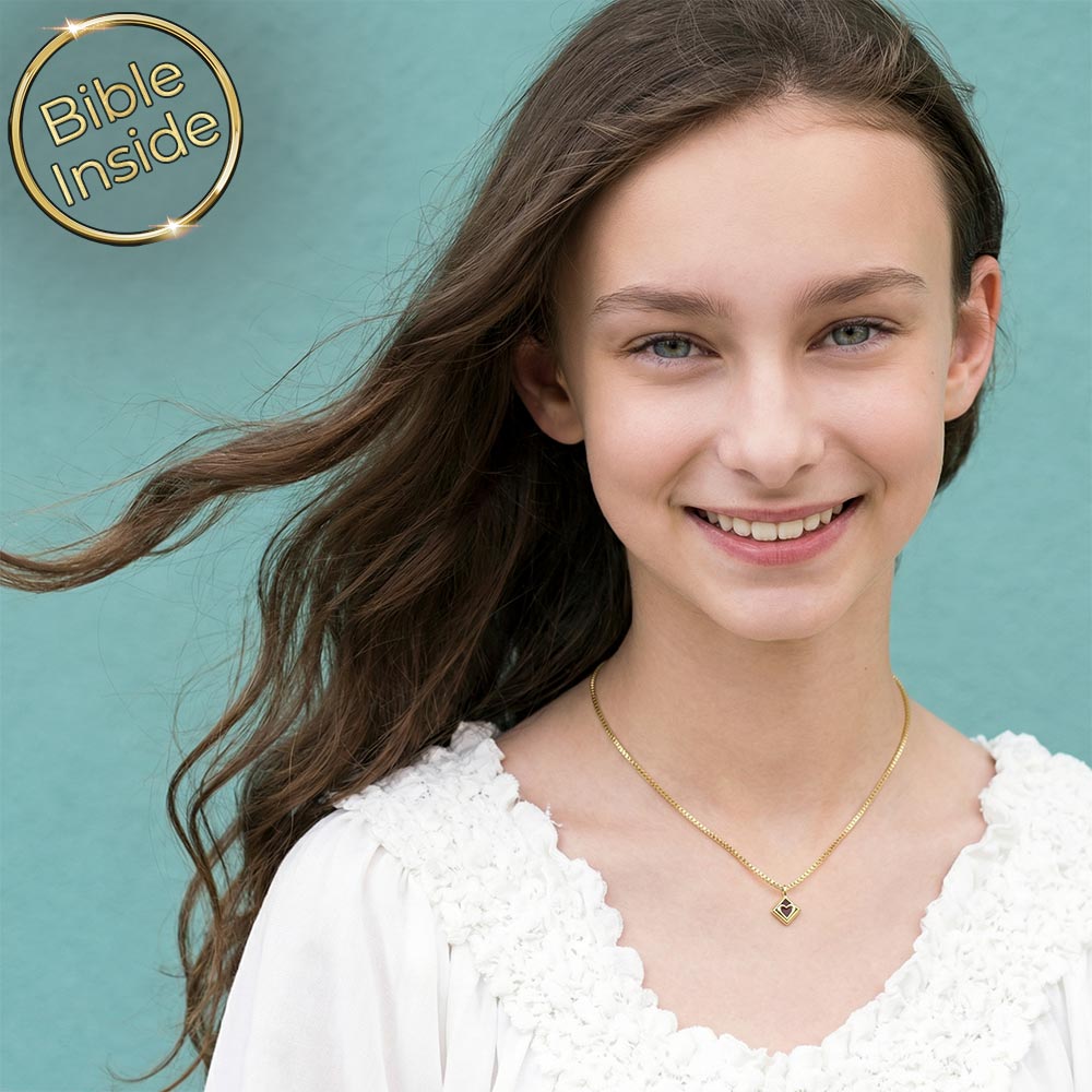 שרשרת לב לבת מצווה – מעוין זהב עם כל התנך בפנים