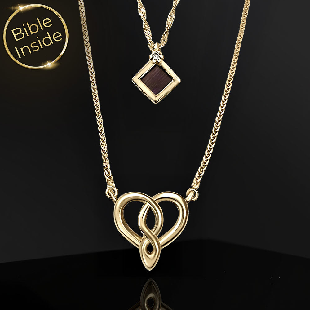 שרשרת מתנה לבת מצווה מסבא וסבתא עם לב אינסוף וננו תנ"ך