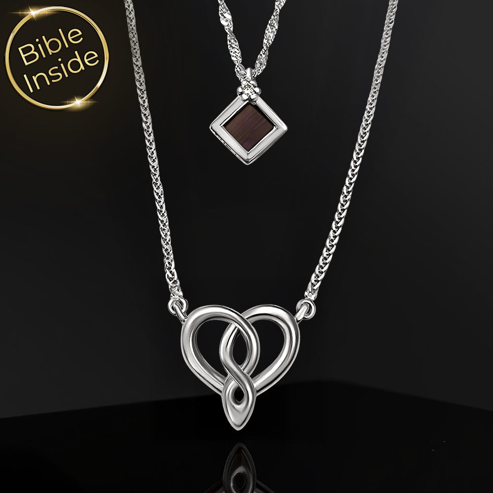 תכשיט זהב 14 קראט לבת מצווה שרשרת כפולה עם לב וזירקון עם התנך כולו