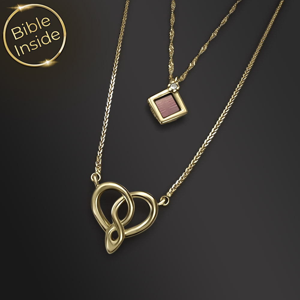 שרשרת ציפוי זהב מתנה לבת מצווה עם לב אינסוף ותנ"ך שלם