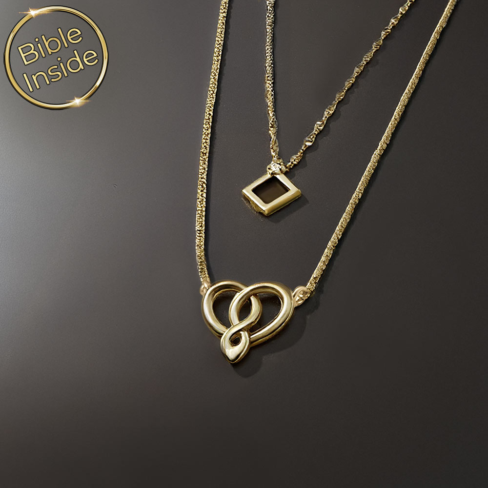 שרשרת בת מצווה עם תליון לב אינסוף והתנ"ך השלם