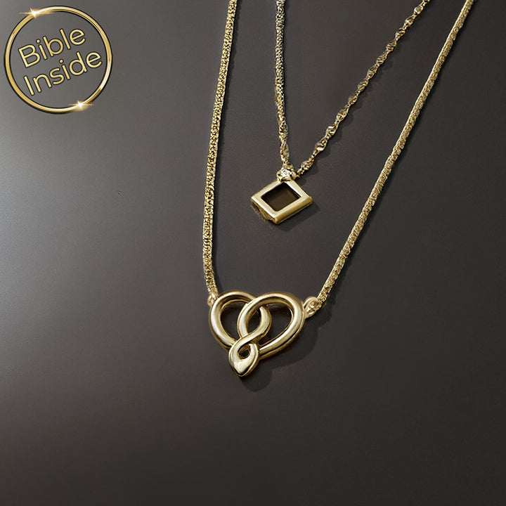 שרשרת בת מצווה עם תליון לב אינסוף והתנ"ך השלם