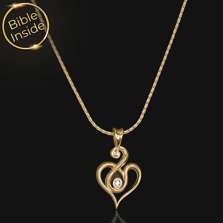 שרשרת לב זהב לאישה – תליון אפרודיטה עם כל 24 ספרי התנ"ך