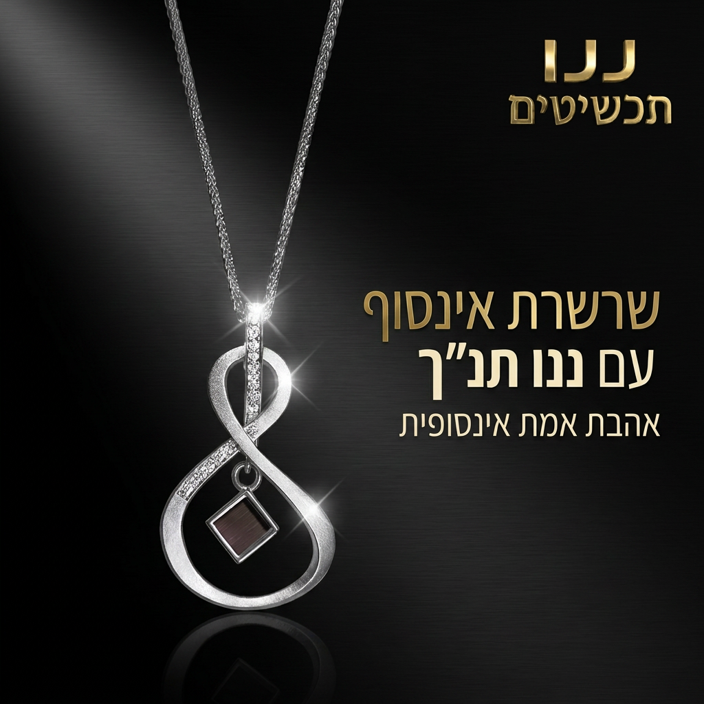תליון אינפיניטי כסוף עם שבב תנ"ך מרובע בצילום מוצר נקי