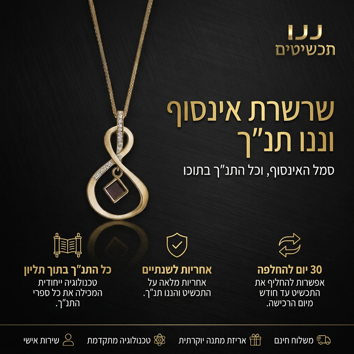 שרשרת ננו תנך מוחזקת ביד להמחשת גודל התליון והעיצוב העדין