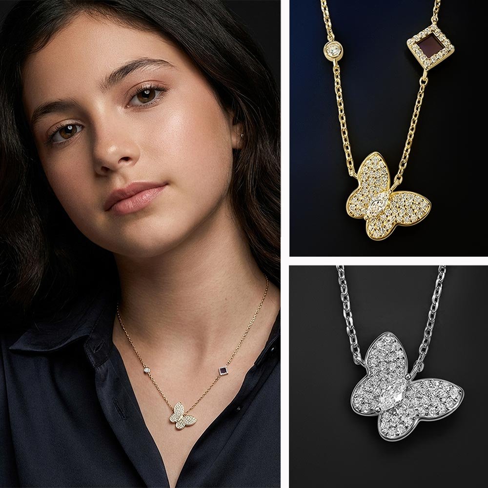 שרשרת לבת מצווה – תליון פרפר נוצץ עם ננו תנ"ך משובץ