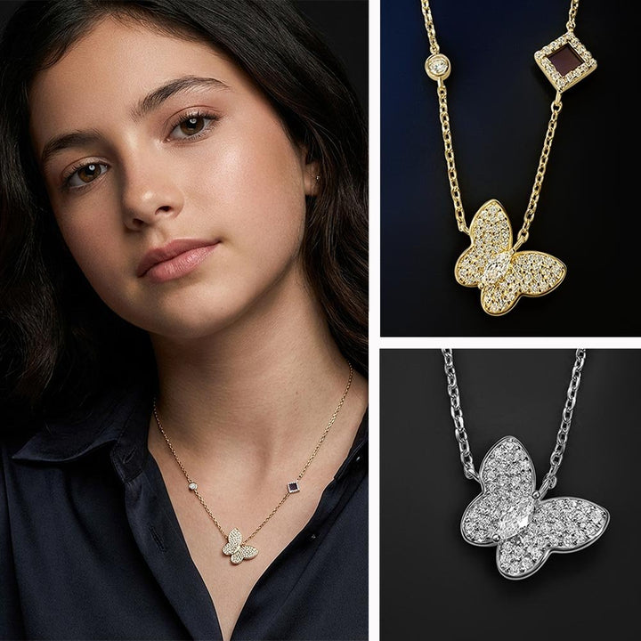 שרשרת לבת מצווה – תליון פרפר נוצץ עם ננו תנ"ך משובץ