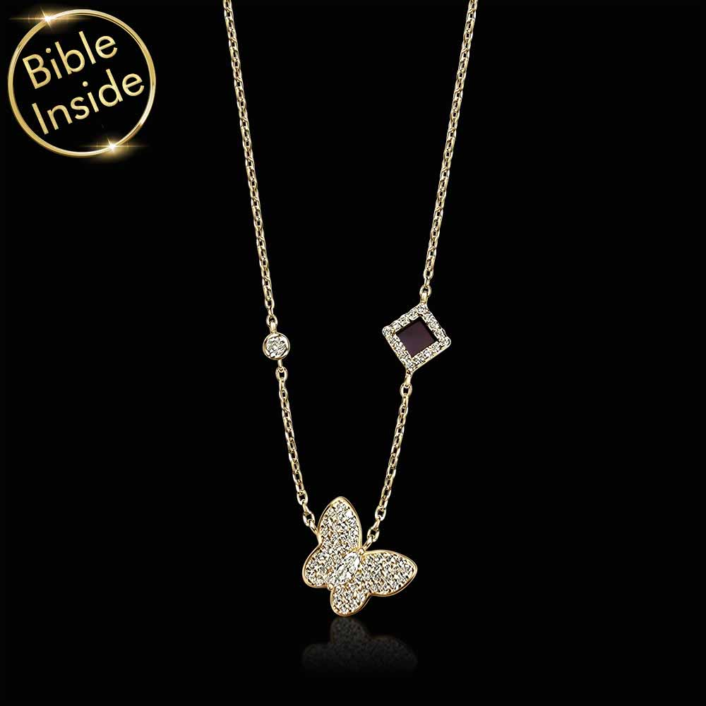 שרשרת לבת מצווה לאחיינית – תליון פרפר עדין משובץ אבנים