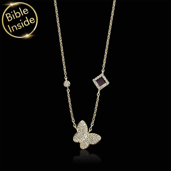 שרשרת לבת מצווה לאחיינית – תליון פרפר עדין משובץ אבנים