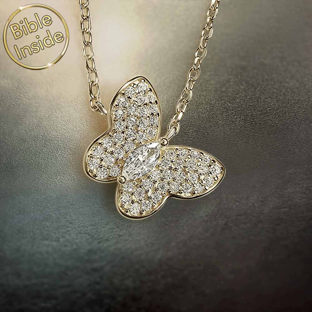 שרשרת לבת מצווה לנכדה – פרפר נוצץ עם התנ"ך השלם