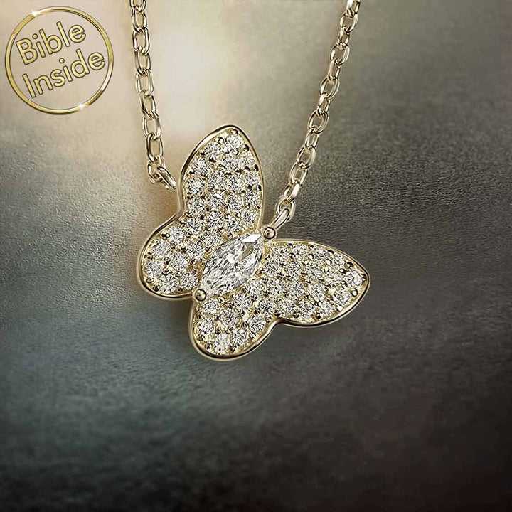 שרשרת לבת מצווה לנכדה – פרפר נוצץ עם התנ"ך השלם