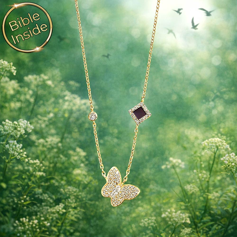 שרשרת לבת מצווה – תליון פרפר שלמא עם ננו תנ"ך משובץ