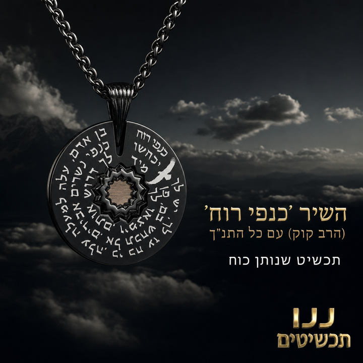 ננו תכשיטים - תכשיט לגבר עם 'כנפי רוח' וכל התנך בגימור שחור קלאסי