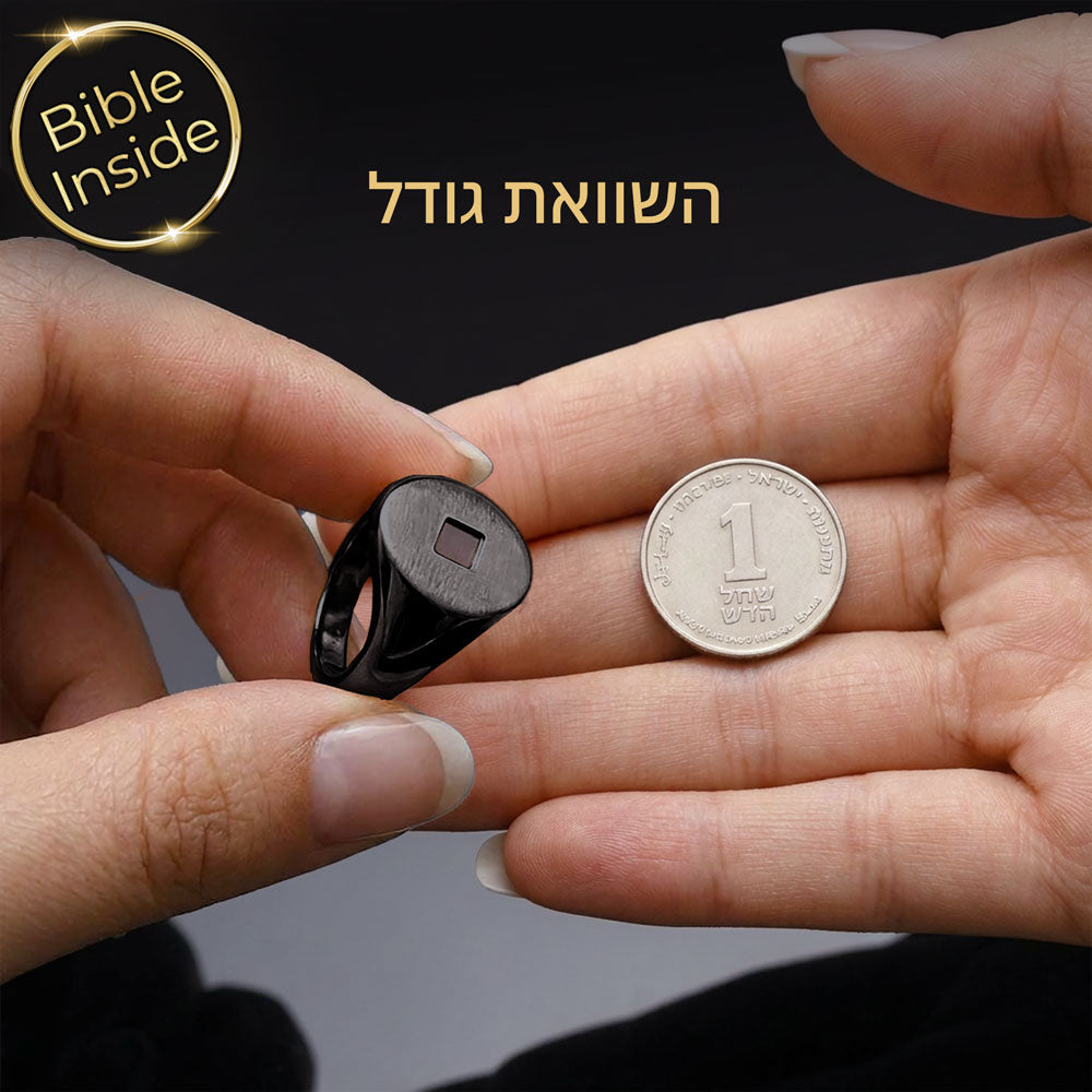 טבעת ננו תנ"ך - חותם פלדת אל-חלד בפיניש שחור
