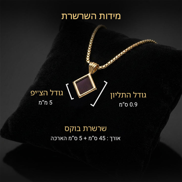 תכשיט ננו תנ"ך בצורת מעוין בגוון זהב צהוב, על שרשרת וניציאנית ורקע שחור