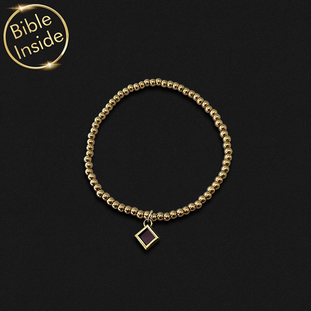 צמידי זהב לבת מצווה — חרוזים עגולים עם שבב ננו תנ"ך וכל 24 הספרים