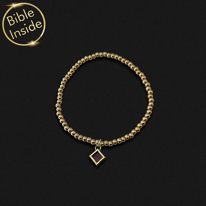 צמידי זהב לבת מצווה — חרוזים עגולים עם שבב ננו תנ"ך וכל 24 הספרים