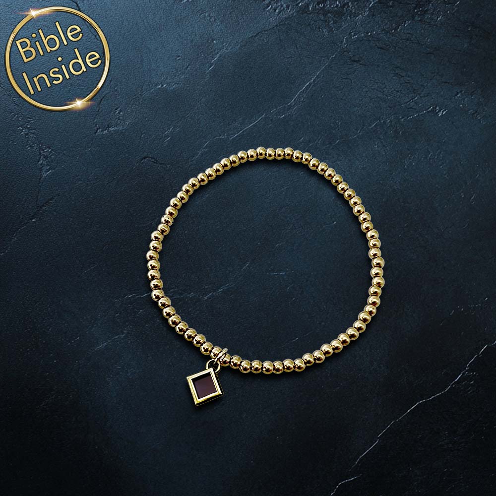 תכשיט בת מצווה — צמיד חרוזי זהב עדין עם ננו תנ"ך משובץ בתליון