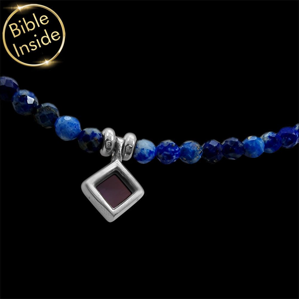 שרשרת פלדת אל-חלד עם לאפיס כמתנות מיוחדות לבת מצווה עם ננו תנ"ך