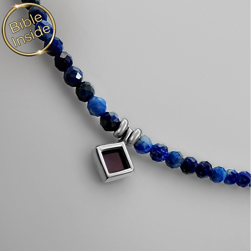 שרשרת פלדת אל-חלד עם לאפיס כתכשיטים מיוחדים לבת מצווה עם ננו תנ"ך