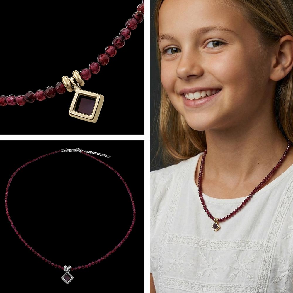 מתנה לבת מצווה – שרשרת חרוזי גרנט עם ננו תנ"ך וכל 24 הספרים