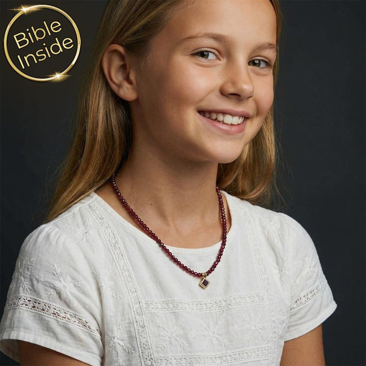 שרשרת לבת מצווה דתית – גרנט טבעי משובץ עם התנ"ך כולו