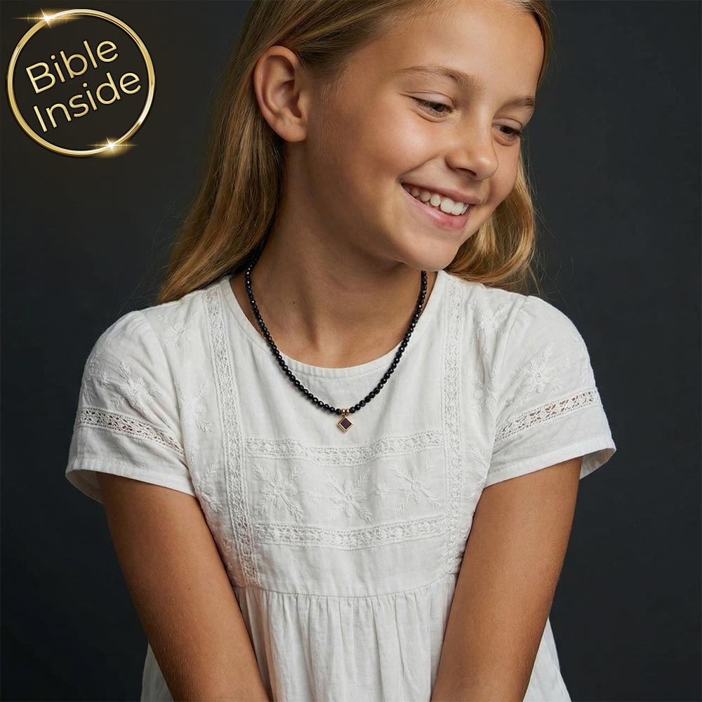 שרשרת פלדת אל-חלד עם אבני אוניקס כתכשיטים מיוחדים לבת מצווה עם ננו תנ"ך