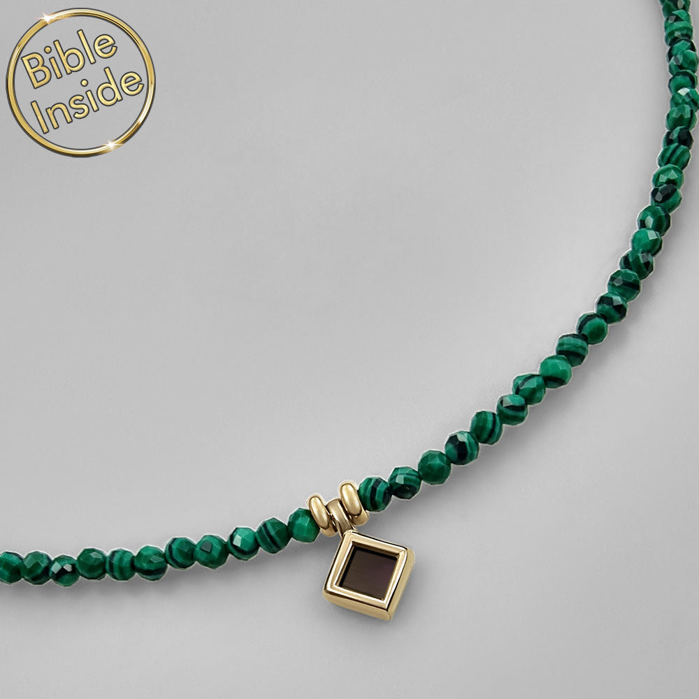 שרשרת פלדת אל-חלד עם מלכיט כתכשיטים מיוחדים לבת מצווה עם ננו תנ"ך