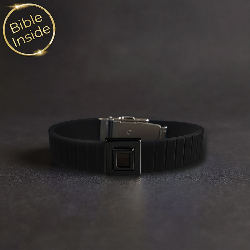 צמיד לגבר יומיומי עם שבב ננו תנ"ך ורצועת סיליקון שחורה